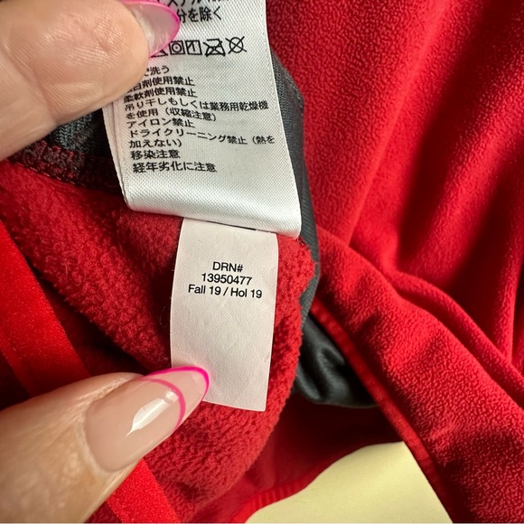 Eddie Bauer Mens Quarter Snap Button Red Fleece Pullover Logo Spell Out Medium - Picture 10 of 15